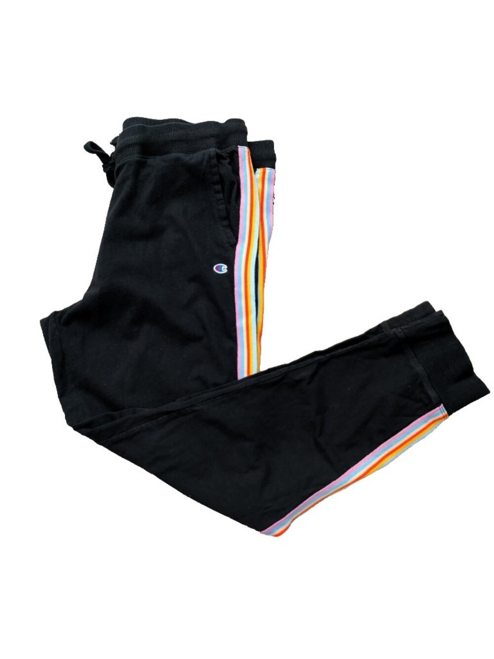 Champion Womens Large Jogger Sweatpants Rainbow Stripes Drawstring Pockets-366lp